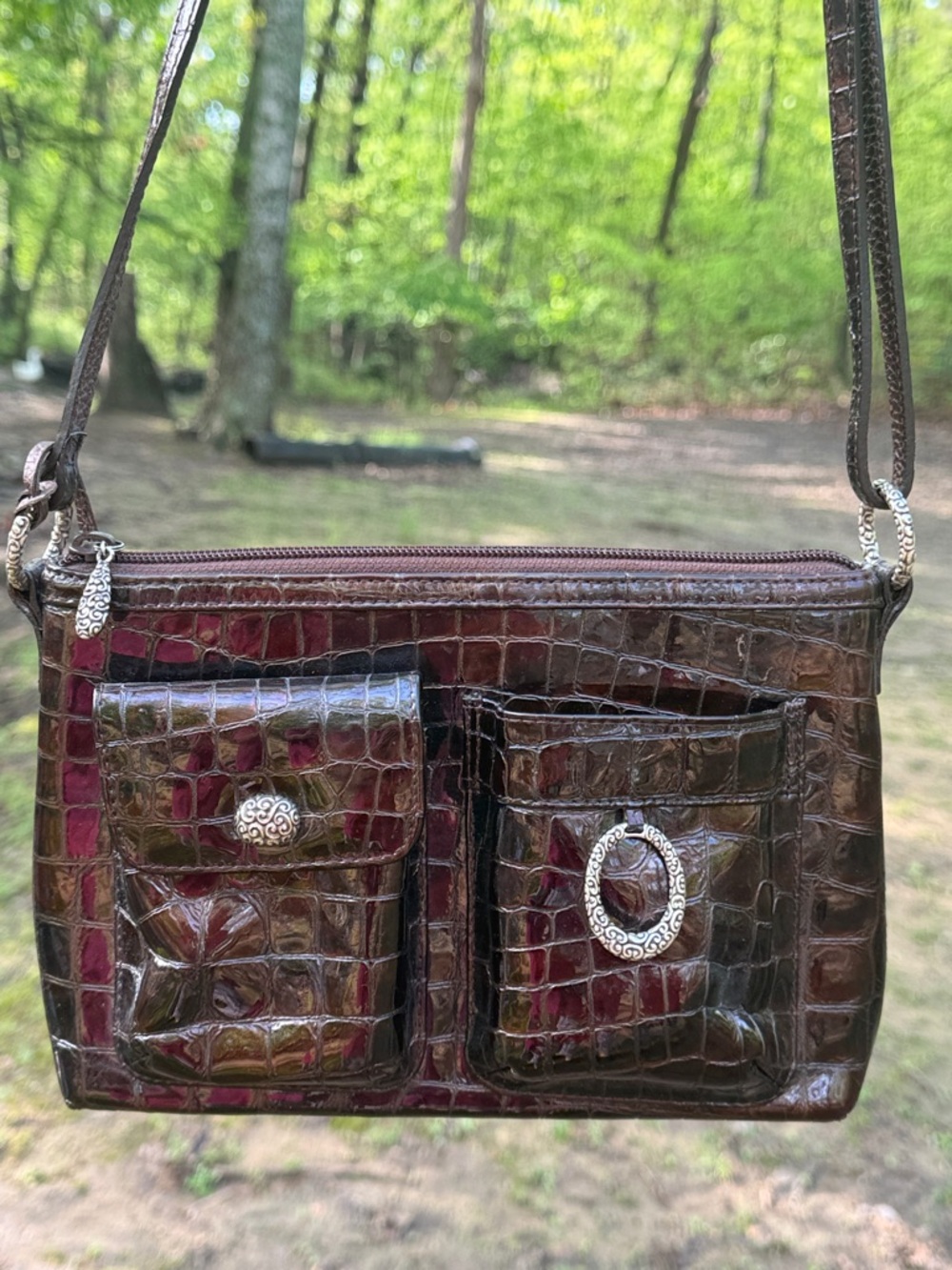 Brighton Embossed Crossbody Bag in Dark Brown